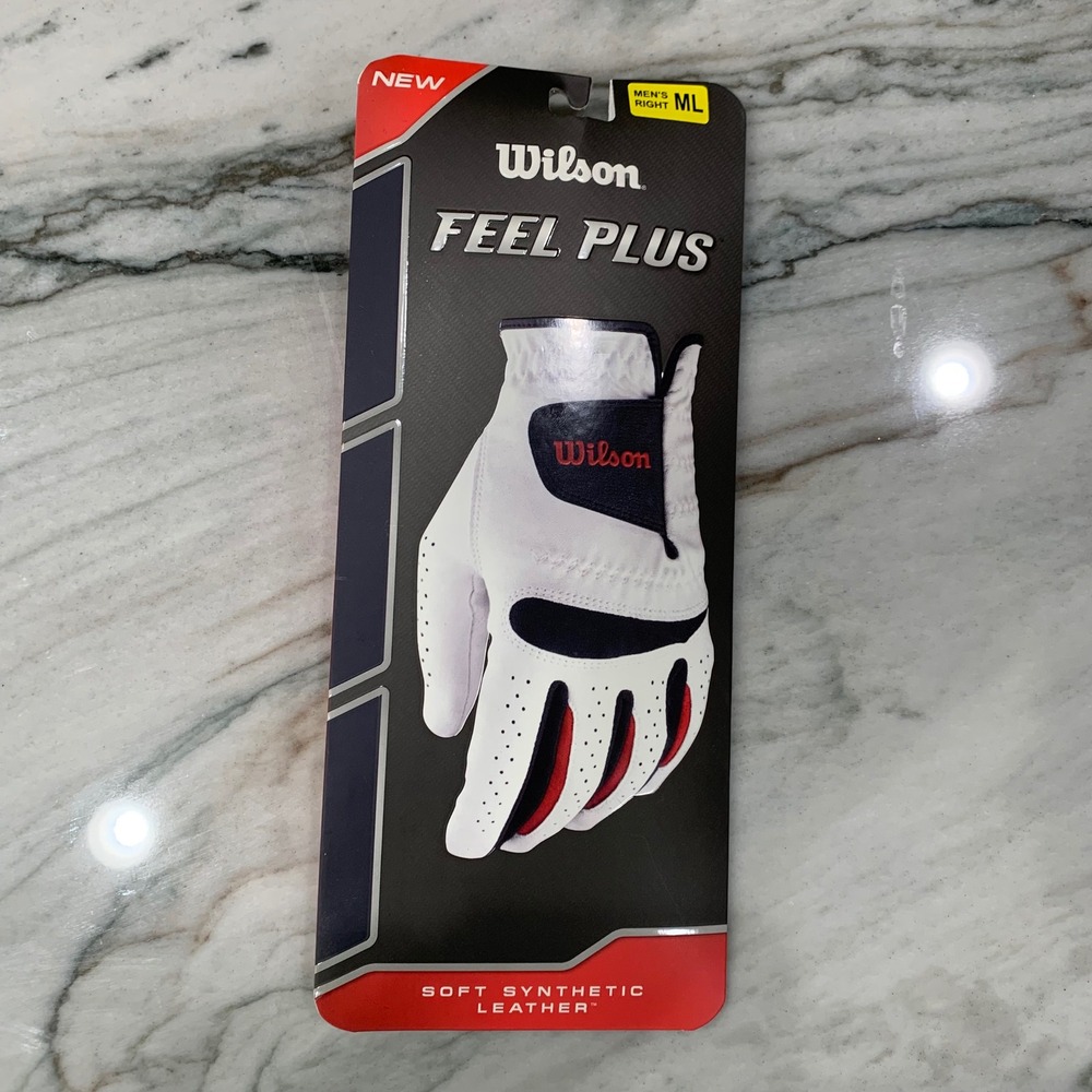 Wilson Feel Plus‎ Golf Glove Mens Right Hand ML Medium Large White Black NEW